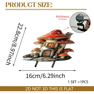 2D mushroom house garden stake ornament for outdoor decorative use in red and white colors