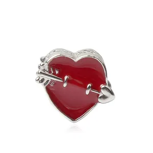 Alloy Red Enamel Heart Arrow Charm Cupid Large Hole Beads For DIY Bracelet Necklace Jewelry Making Romantic Gift For Women