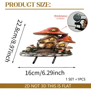 Detailed size chart showing dimensions and thickness of fairy mushroom garden stake