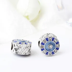 Evil Eye Perle mit blauer Emaille und funkelnden Zirkonia für DIY-Armbänder