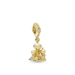 Vintage Gold Alloy Castle Palace Charm Pendant Only With White Zirconia For Bracelet Necklace Women DIY Jewelry Making