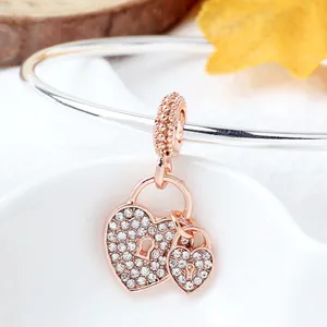 Rose gold μενταγιόν καρδιά με λαμπερά κρύσταλλα για βραχιόλι και κολιέ