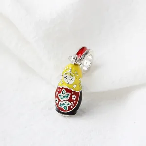 Colorful Russian Matryoshka doll charm with enamel finish for DIY bracelets