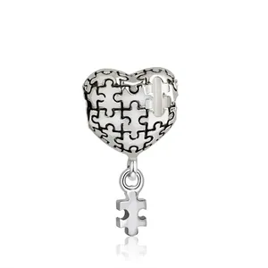 Pendentif Charme Cœur Puzzle en Alliage Argent pour Bracelet Collier Création de Bijoux DIY Accessoire Mode Femmes Filles