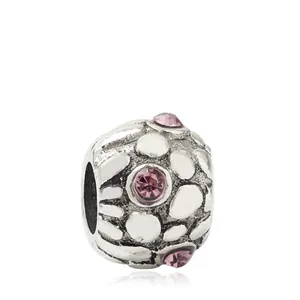 Alloy Pink Rhinestone Charm Bead Round Bubble Texture Inlaid For DIY Bracelet Jewelry Making Accessory Women Vintage Charm