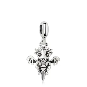 Alloy Cartoon Flying Dragon Charm Pendant Silver Color Oxidized Finish Wings Animal DIY Jewelry Accessory Bracelet Necklace