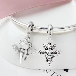 Vintage silver magic dragon charm for DIY jewelry bracelets with intricate details