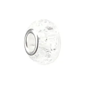 Macro shot of large hole resin bead with ice crackle pattern and silver metal core