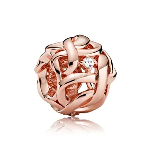 Rose Gold Hollow Knot Charm Bead Alloy Zirconia Infinity Symbol Beads For DIY Snake Chain Bracelet Women Jewelry Making