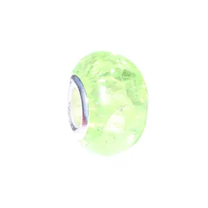 Light green crackle glass bead with large silver metal core for DIY bracelets