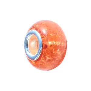Orange ice-crack resin large hole charm bead with silver core for DIY jewelry making