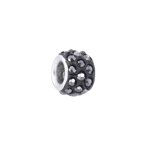 Dark grey clay charm bead with sparkling rhinestones for DIY jewelry making
