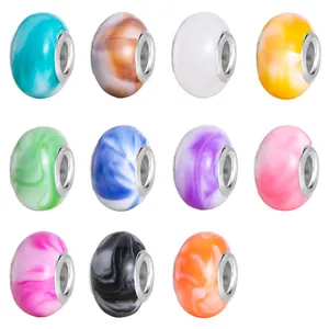 Resin Large Hole Beads Marble Cloud Pattern DIY Spacer Beads For Bracelet Necklace Jewelry Making Hand Painted Charm Beads