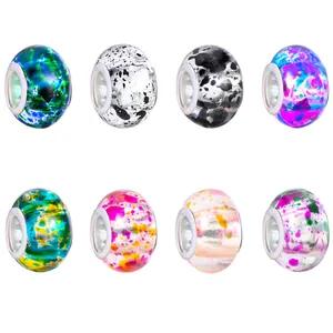 Resin Ink Wash Style Large Hole Loose Beads With Alloy Core For DIY Pandora Charm Bracelet Jewelry Making Accessory Multicolor