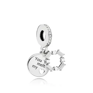 Vintage Zilveren Kleur Legering Hart Ronde Schijf Charm Hanger Met Gegraveerd You Melt My Patroon Zirkonia DIY Sieraden