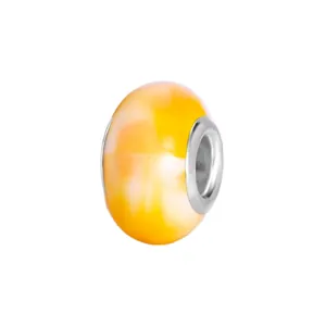 Yellow and white cloud pattern resin large hole bead charm with silver metal core