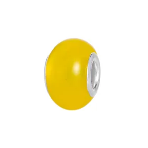 Detail of yellow opal-style large hole bead with silver core for charm bracelets