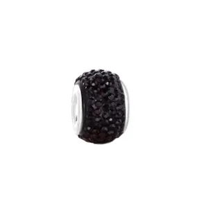 Detailed view of silver charm bead with black pavé stones and large center hole for DIY