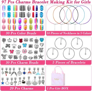 Kit de pulseras de amuletos DIY de 97 piezas con caja de regalo de cisne y cuentas de colores
