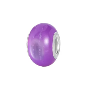 Close-up of purple synthetic opal large hole bead with silver metal core for DIY bracelets