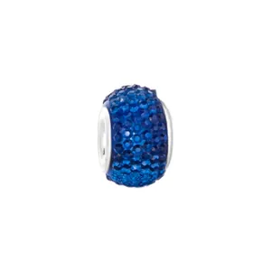 Close-up of deep blue resin big hole bead with sparkling pave crystals and silver core
