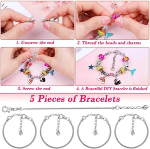 Kit de pulseras de bricolaje para niñas con dijes de cisne y cuentas de colores, 96 piezas