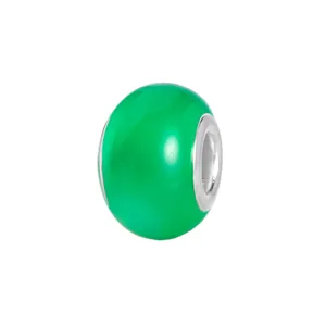 Vibrant green synthetic cat-eye glass large hole bead with silver metal core for DIY bracelets