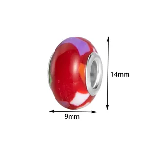 Detailed view of 14mm red colorful resin big hole bead with metal core for DIY bracelet