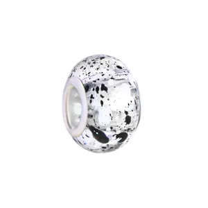Ink splash glass charm bead with silver core for DIY bracelets in black and white
