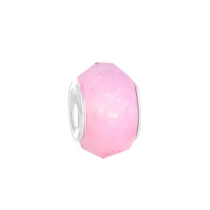 Perle à facettes rose en acrylique avec noyau en argent pour bracelet DIY