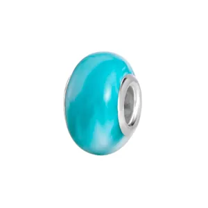Blue and white marble resin bead with silver metal core for DIY charm bracelets
