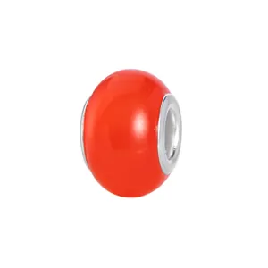 Polished red glass bead with silver metal core for DIY charm bracelets jewelry