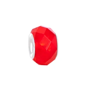 Perle rouge à facettes en acrylique avec centre argenté pour bracelet DIY tendance
