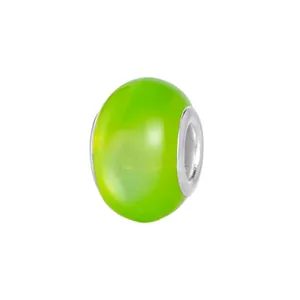 Translucent green cat eye bead with silver core for DIY jewelry and charm bracelets