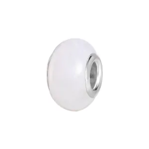Single milky white resin bead with silver metal core for DIY European style bracelets