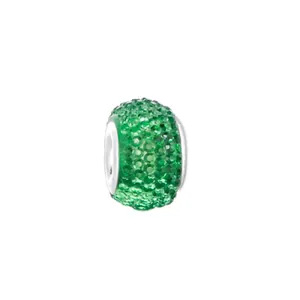 Sparkling green crystal large hole bead charm with silver metal for DIY bracelets