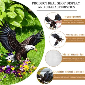 Detailed eagle garden stake showing waterproof metal texture and double-sided design