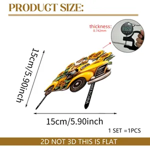 Detailed size map of sunflower yellow truck garden stake with thickness and height measurements