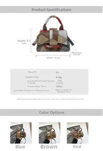 Size chart showing 16x9.5x6.5cm dimensions for vintage contrast color crossbody bag
