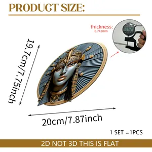 Detailed view of 2D Egyptian female bust iron art garden stake with 0.742mm thickness