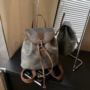 Vintage Canvas PU Leather Patchwork Backpack For Women Large Capacity Retro Style Travel Rucksack Casual School Bag Fashion Backpack