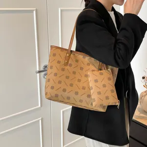 Vintage brown tote bag with DIANMOND clover print including matching small pouch
