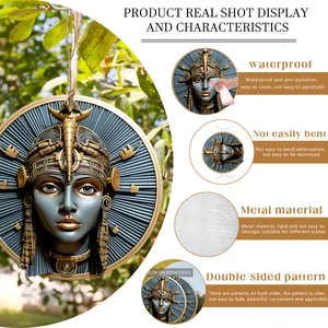 Detail of waterproof iron garden stake with double-sided Egyptian metal art design
