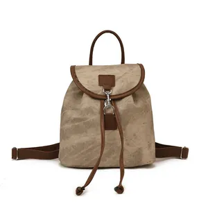 Retro contrast color large capacity backpack with matte finish and leather trim