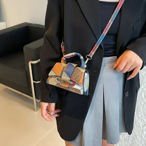 Chic multi-color patchwork leather crossbody bag for women with unique geometric design