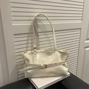Women's Glossy PU Leather Tote Bag With Adjustable Belt Buckle Vintage Underarm Shoulder Bag For Work Travel Daily Office Lady