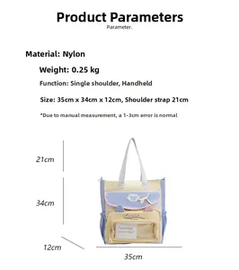 Detaillierte Größentabelle für die Nylon-Einkaufstasche mit Maßen von 35x34x12cm und 0,25kg