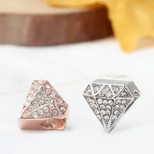 Sparkling diamond-shaped rose gold and silver beads with micro-pave cubic zirconia inlay