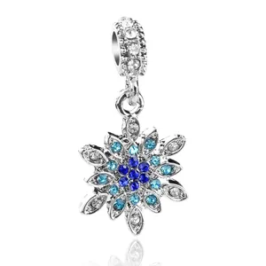 Alloy Rhinestone Snowflake Charm For DIY Bracelet Necklace Winter Christmas Jewelry Accessories For Women Blue White Crystal