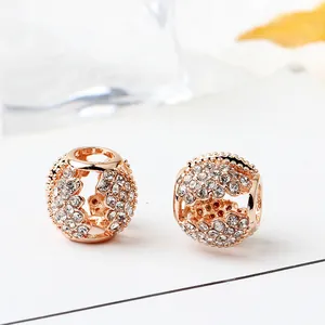 Rose gold hollow clover charms with sparkling pave diamonds for DIY jewelry making